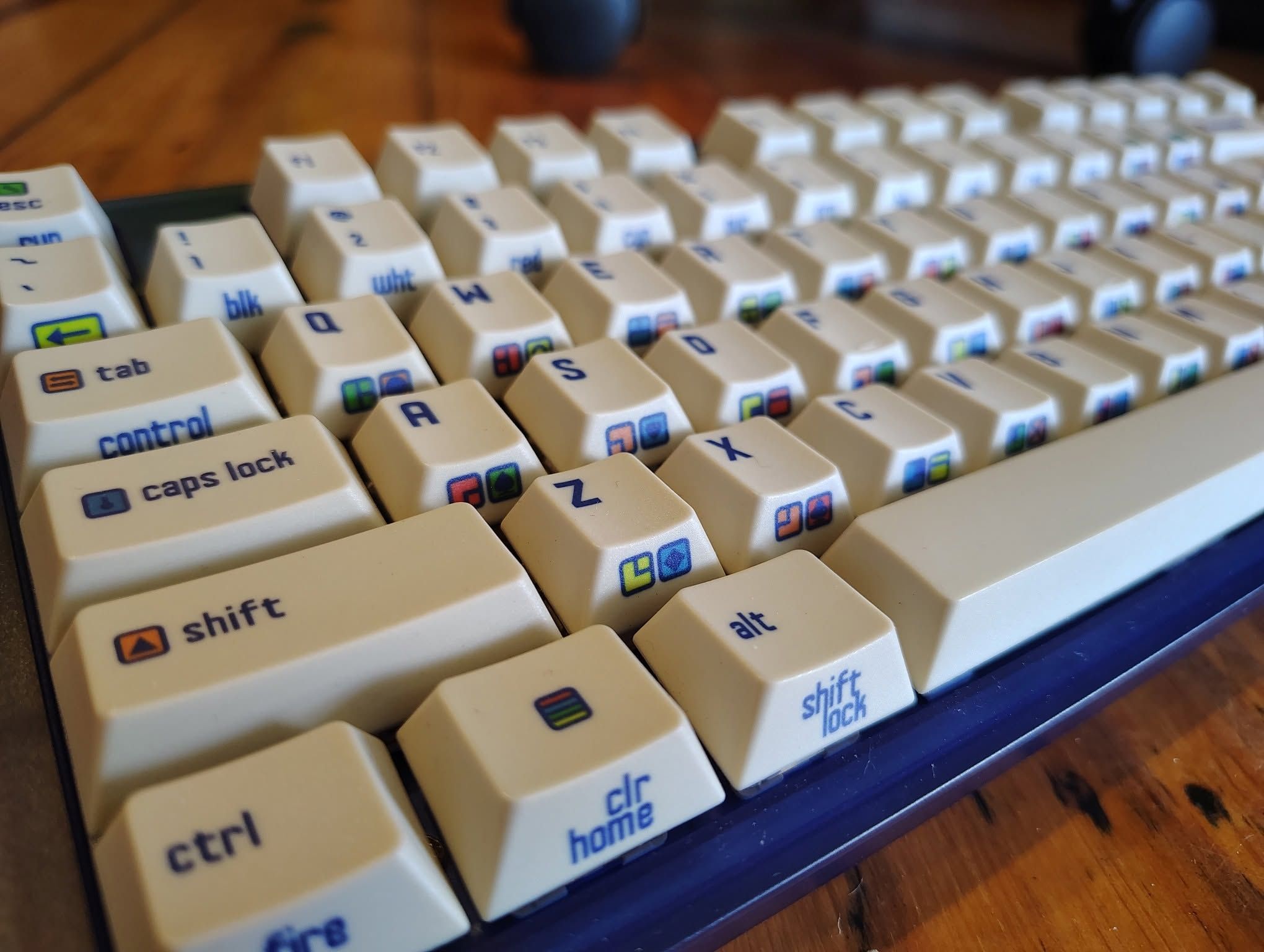 Mechanical keyboard with retro computer icon keycaps